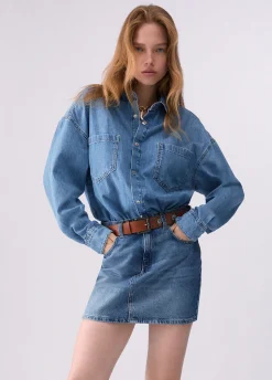 Abito corto in denim con cintura