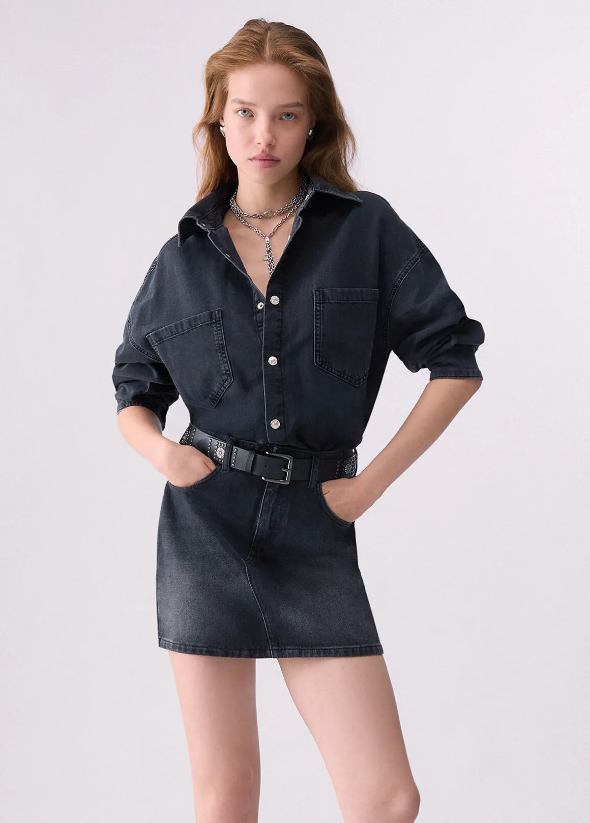 Abito corto in denim con cintura