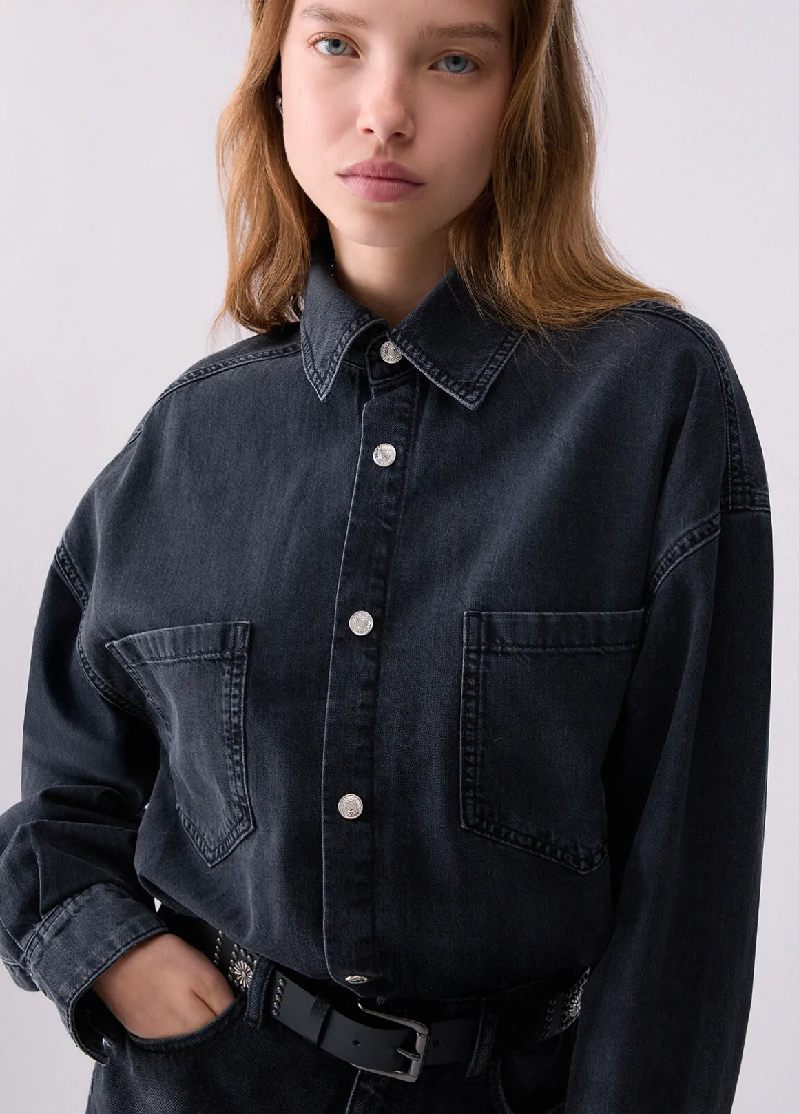 Abito corto in denim con cintura