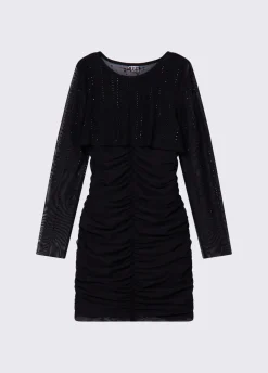 Abito corto in tulle con strass