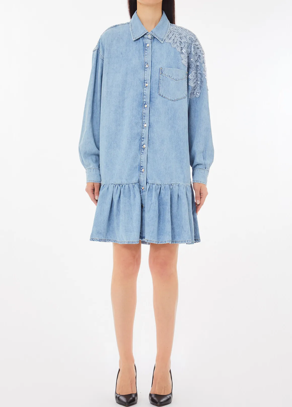 Abito in denim con pizzo