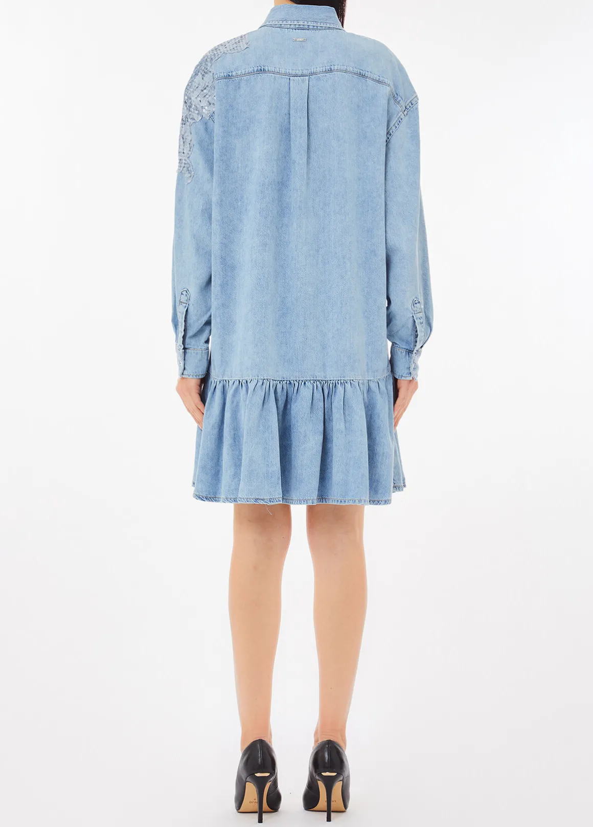 Abito in denim con pizzo