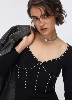 Abito in maglia con ricami gioiello