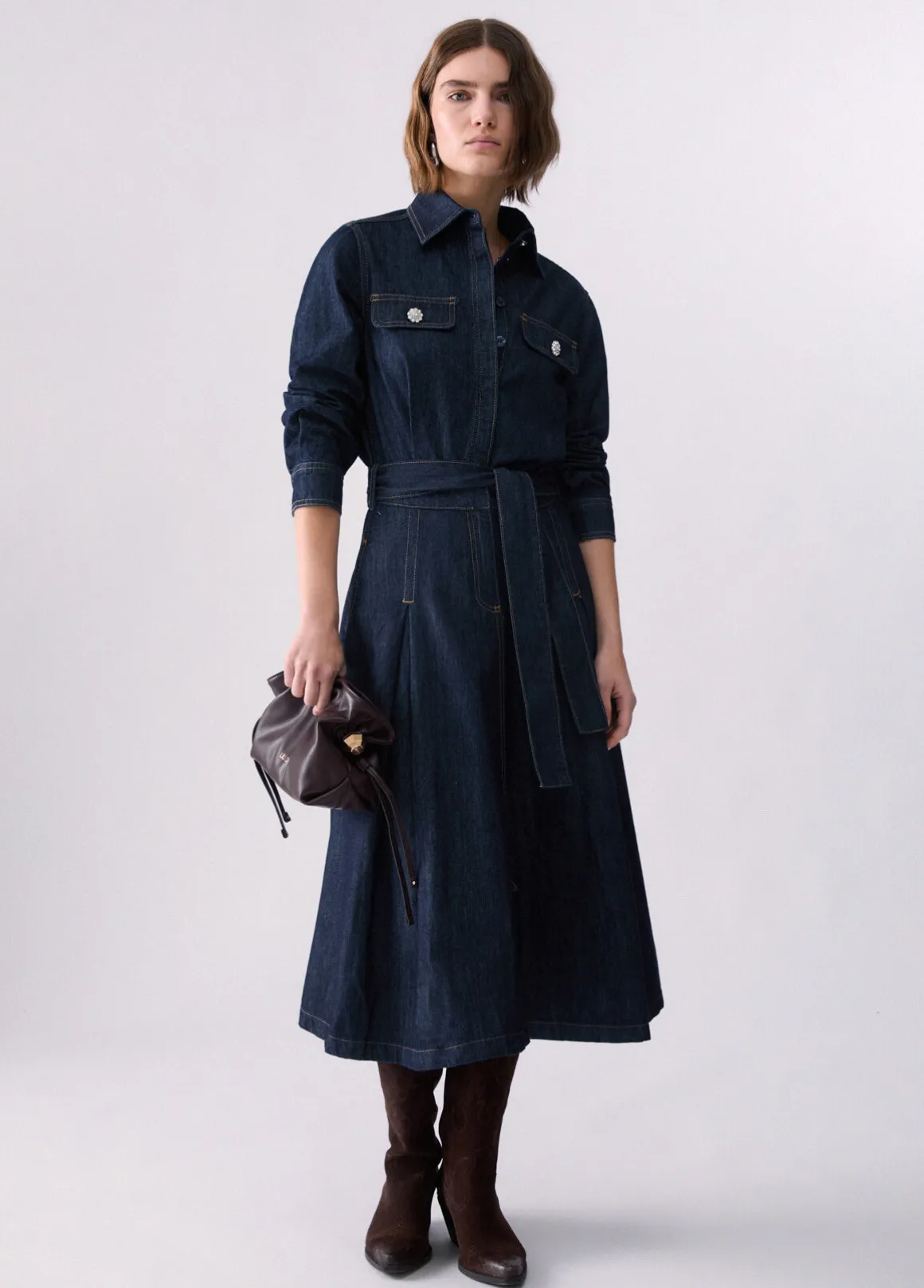 Abito lungo chemisier in denim