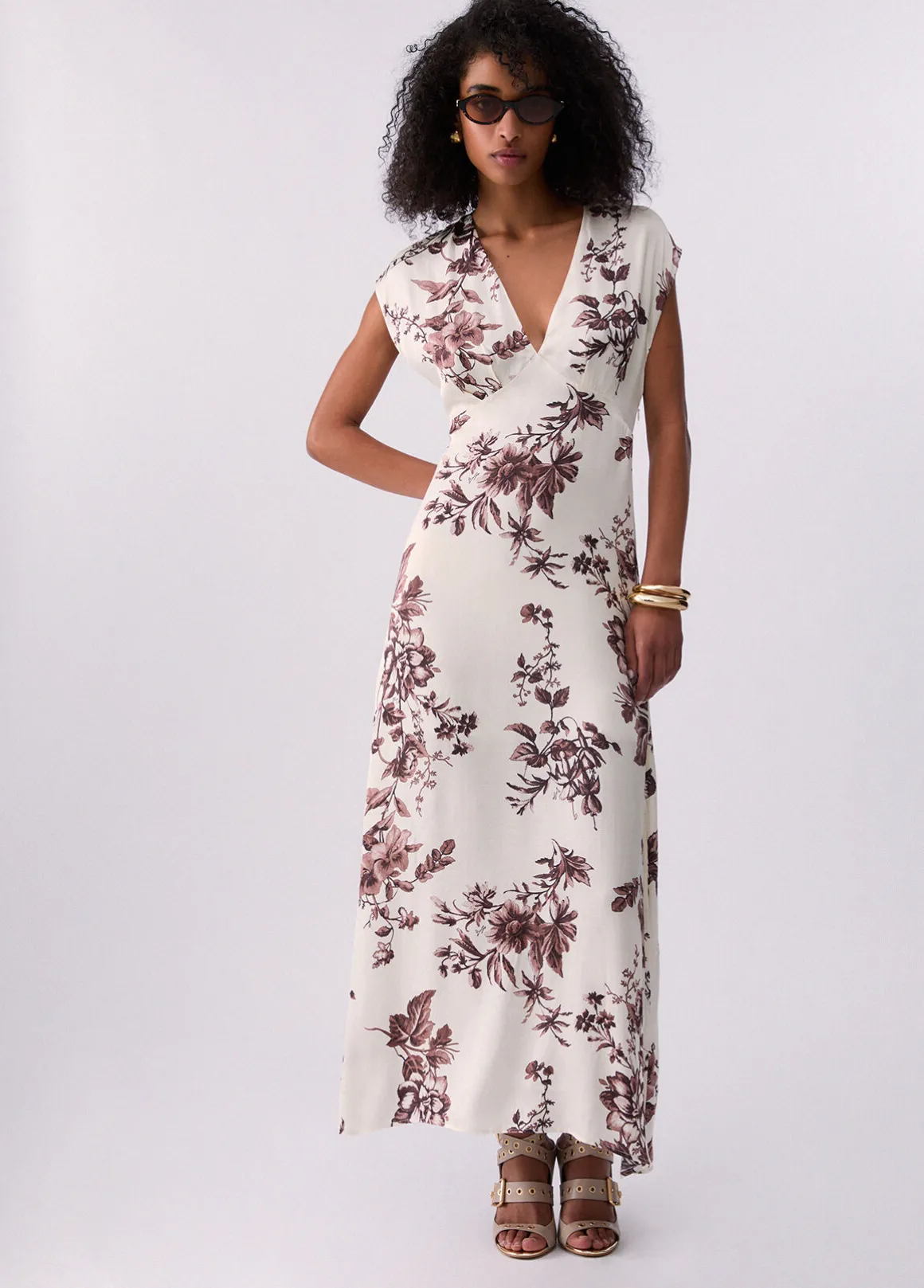 Abito lungo in raso stampato