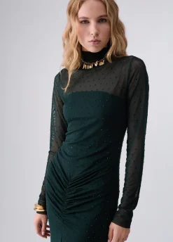 Abito lungo in tulle con strass