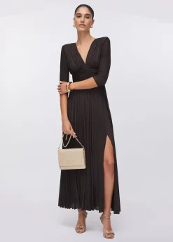 Abito lungo plissé in lurex