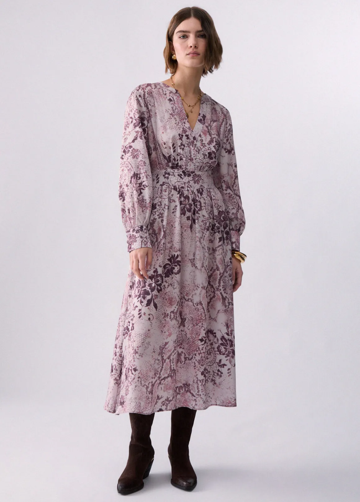 Abito midi in twill stampato