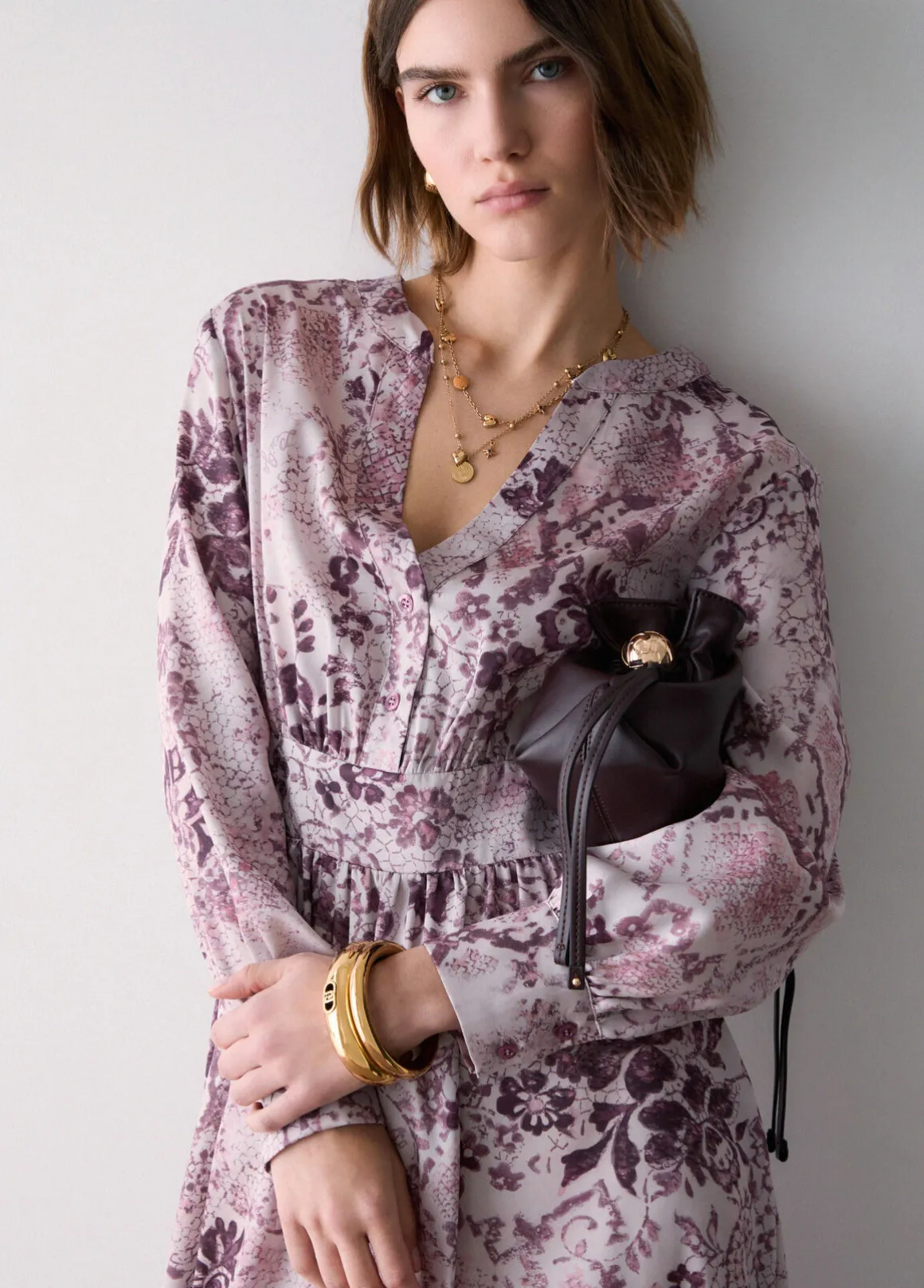 Abito midi in twill stampato