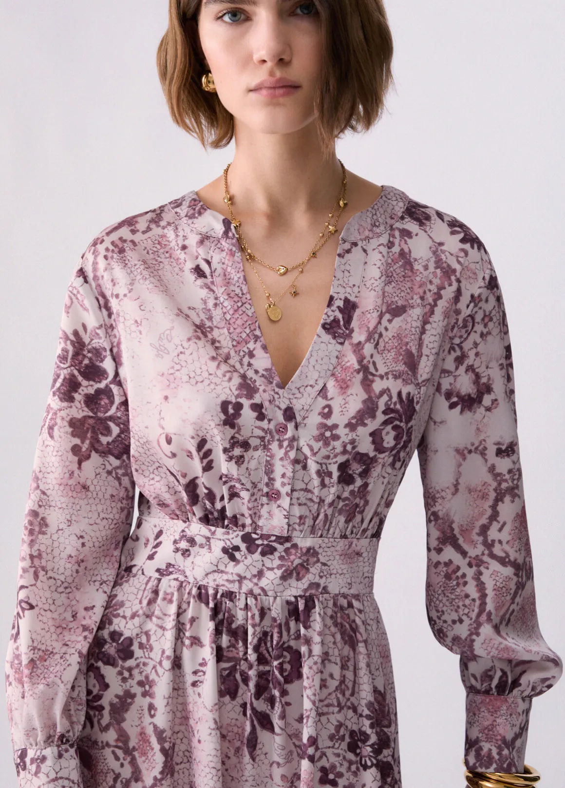 Abito midi in twill stampato