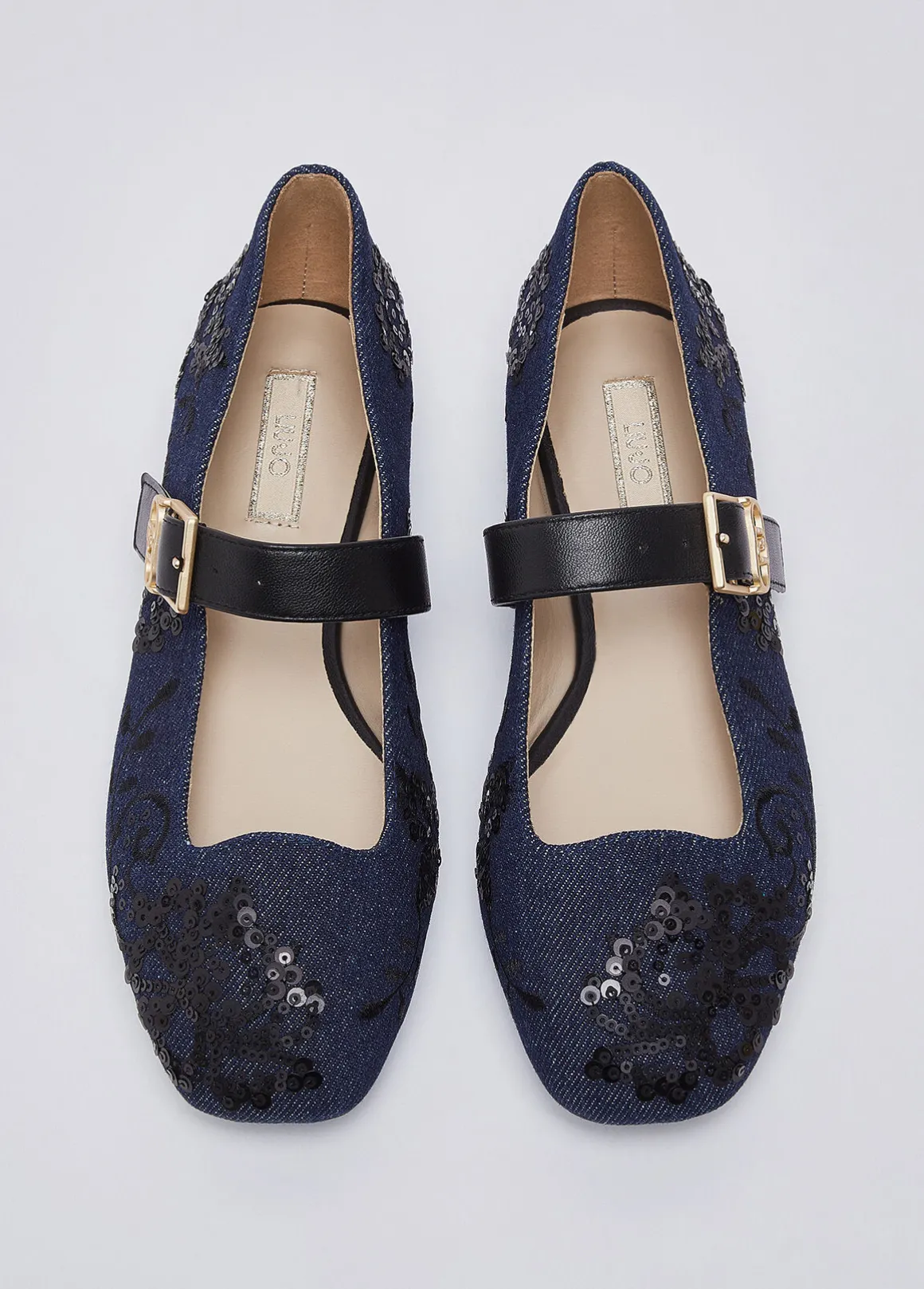 Ballerine in denim con ricami