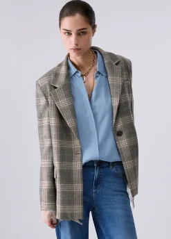 Blazer check con dettagli in pizzo