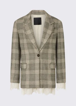 Blazer check con dettagli in pizzo