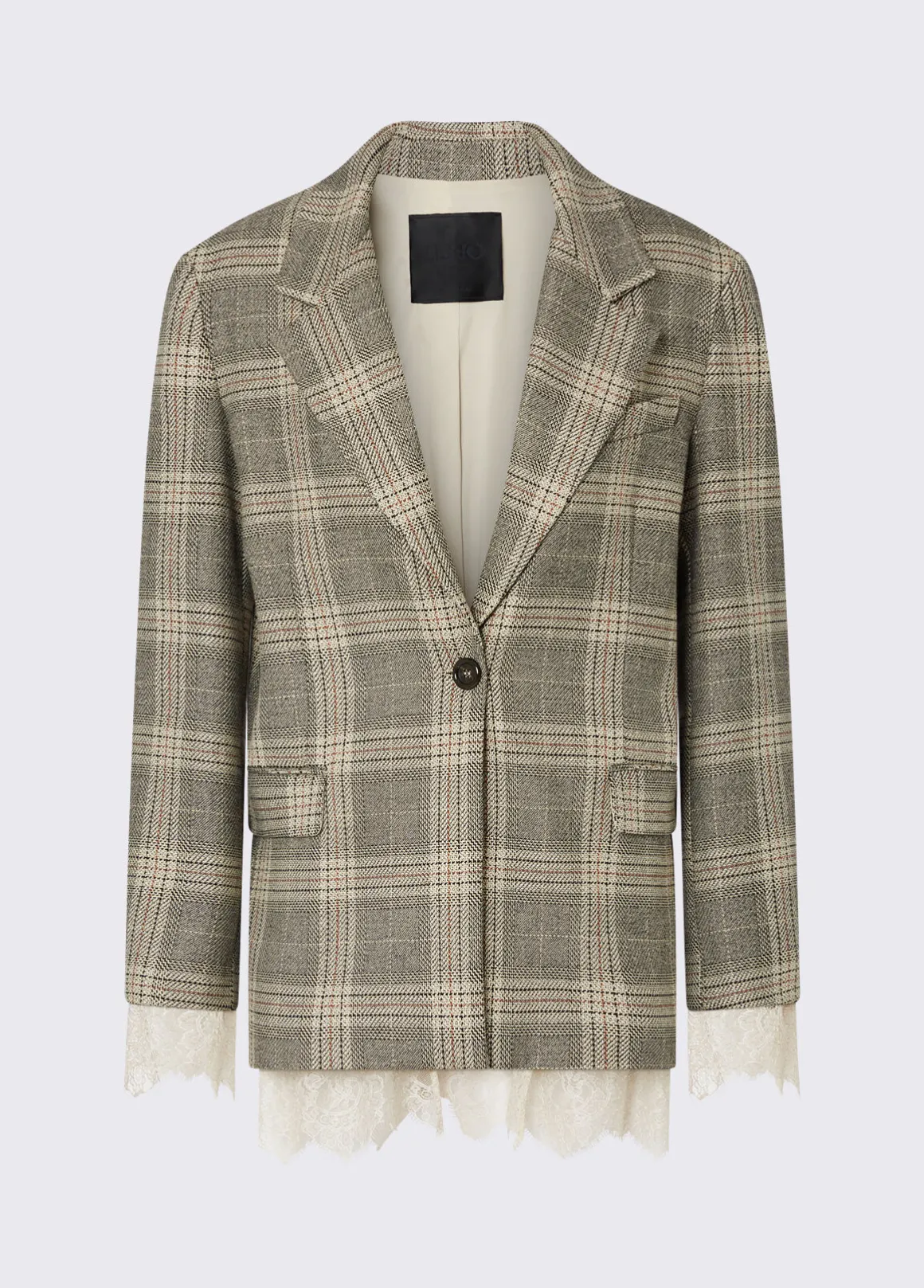 Blazer check con dettagli in pizzo
