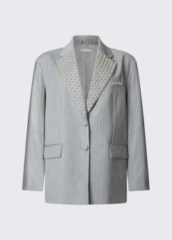 Blazer gessato con borchie