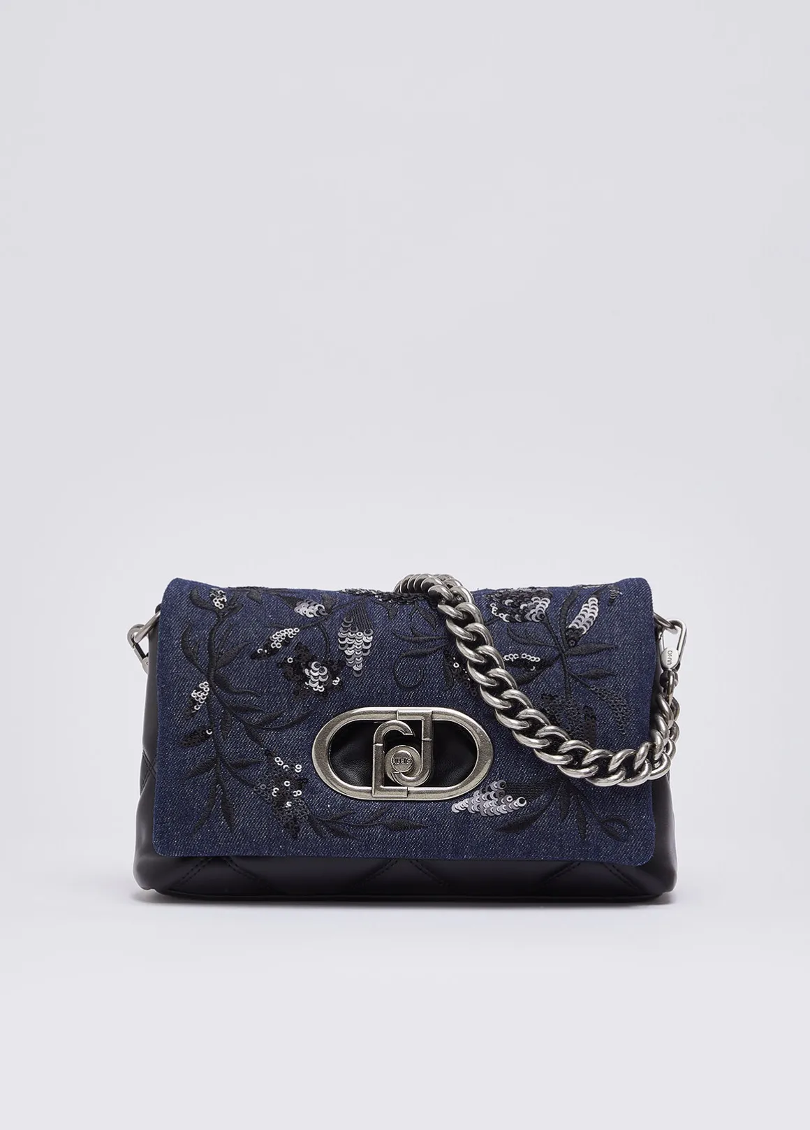 Borsa LaPuffy media in denim ricamato