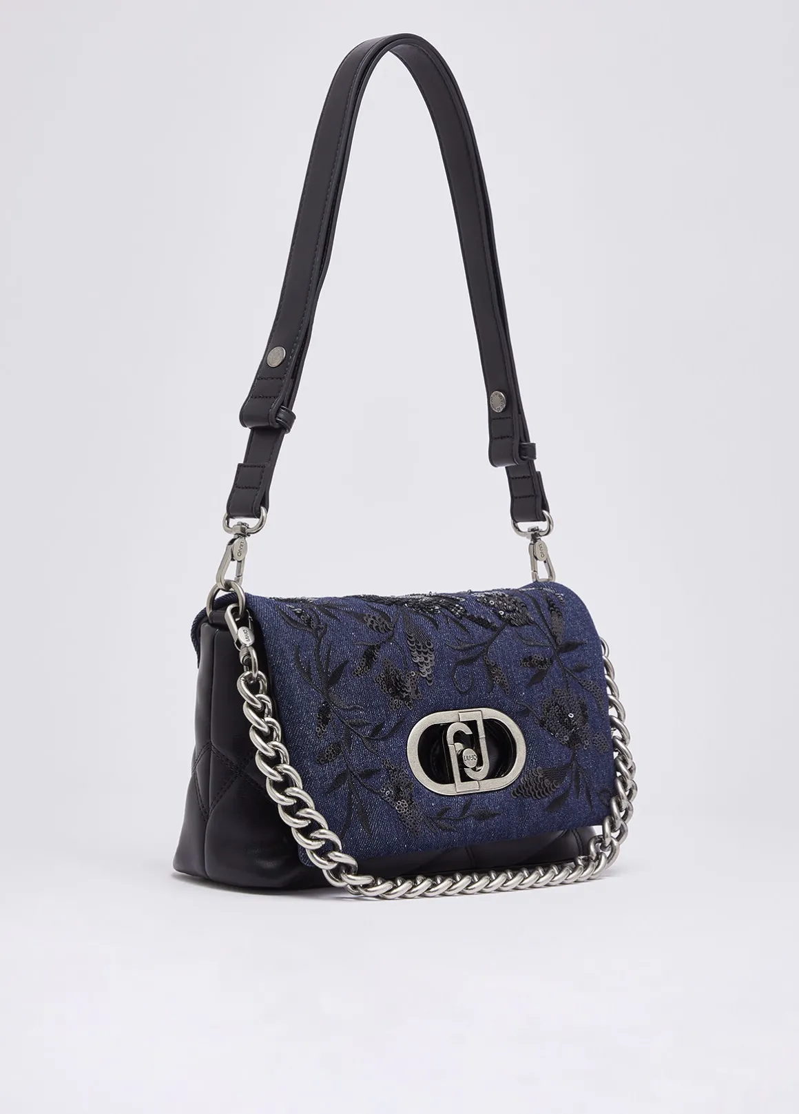 Borsa LaPuffy media in denim ricamato