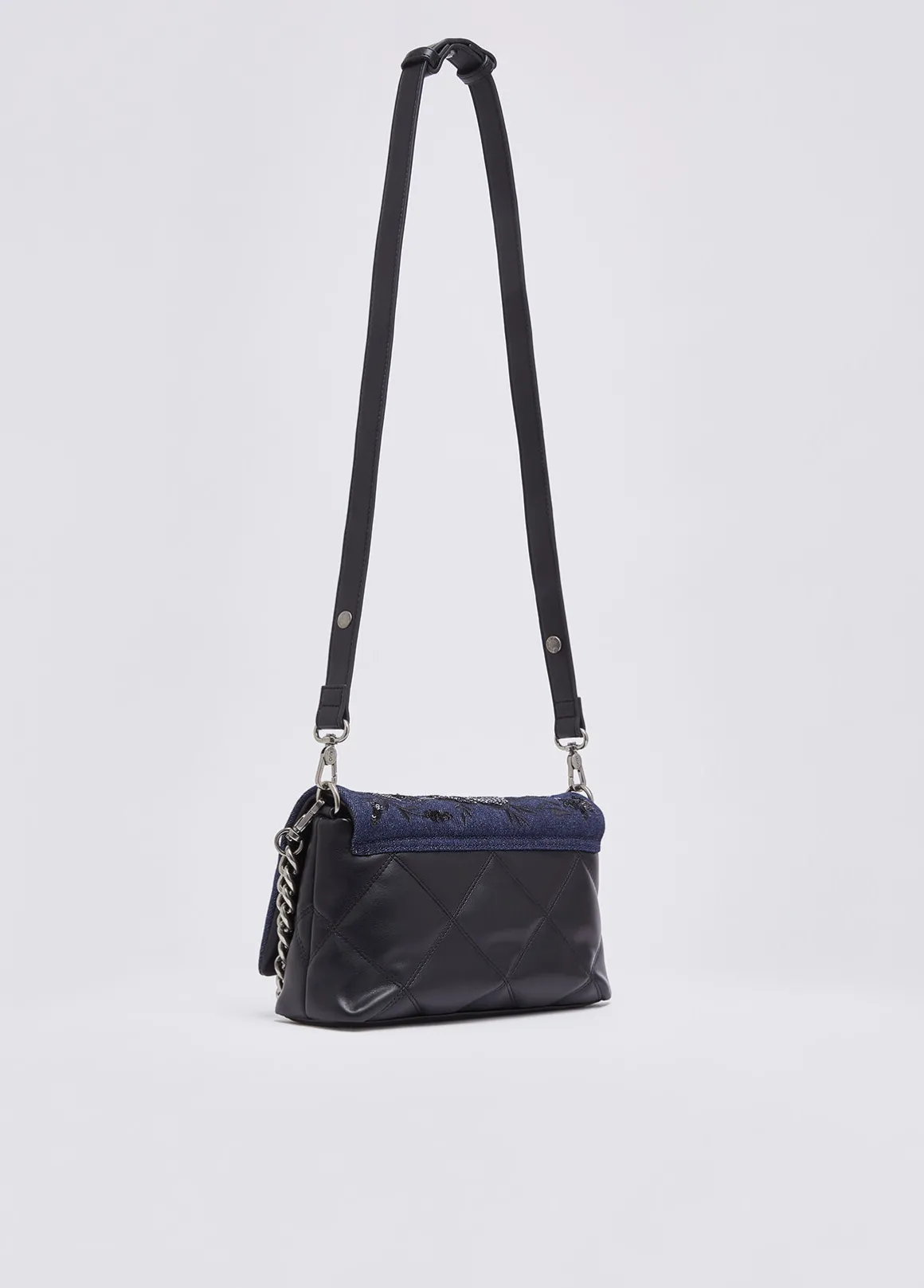 Borsa LaPuffy media in denim ricamato