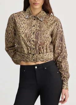 Camicia animalier con ricami gioiello