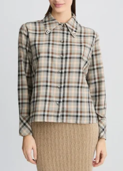 Camicia a quadri con ricami gioiello