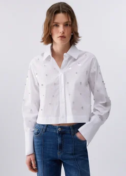 Camicia boxy con ricami gioiello