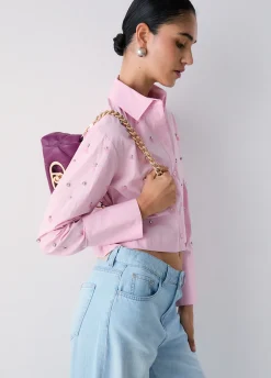 Camicia boxy con ricami gioiello
