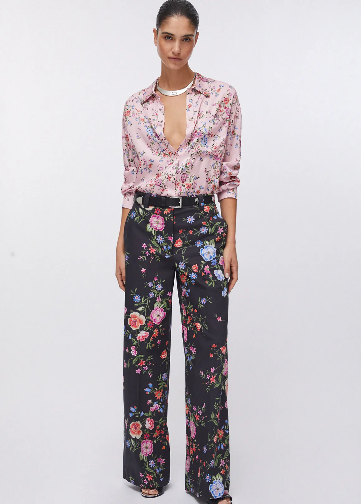 Camicia in raso a fiori