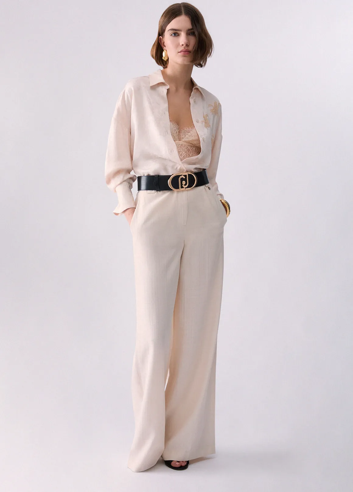 Camicia jacquard con ricami gioiello