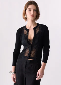 Cardigan con inserto in pizzo