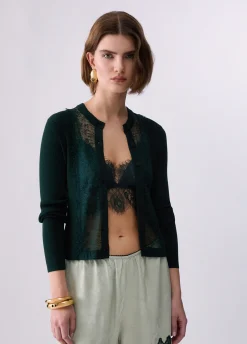Cardigan con inserto in pizzo