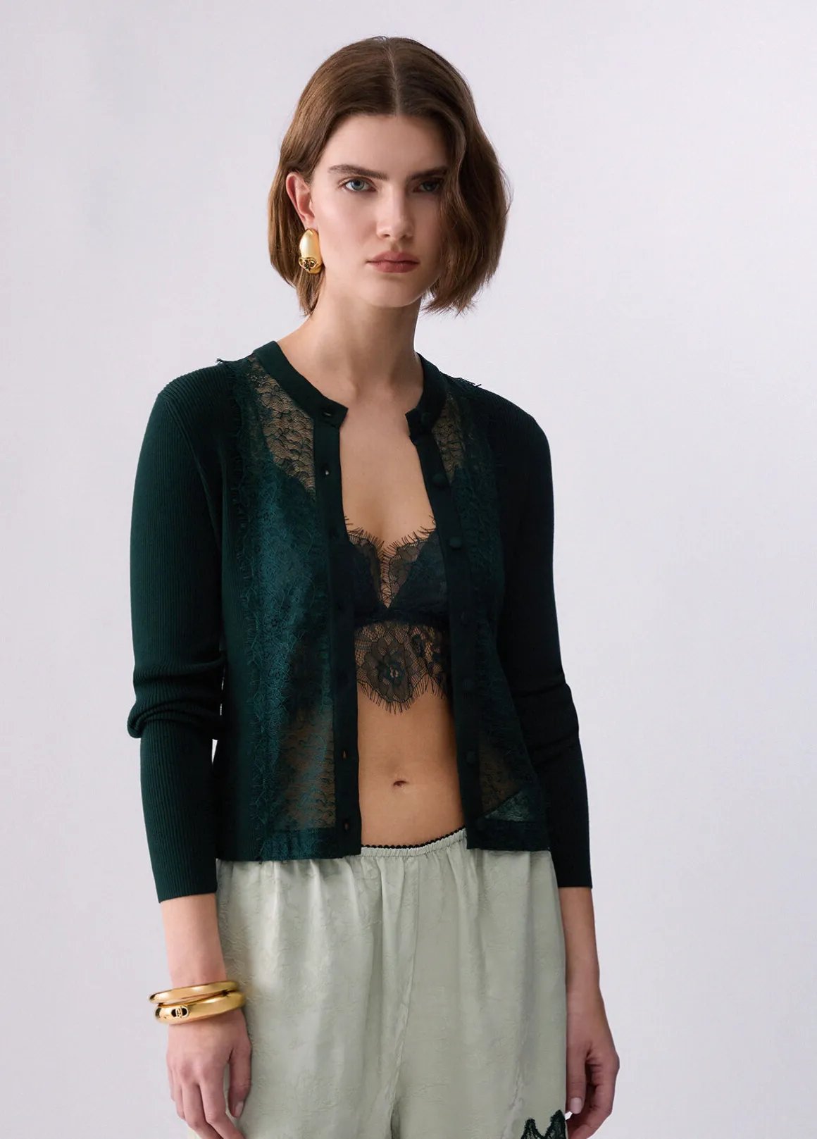 Cardigan con inserto in pizzo