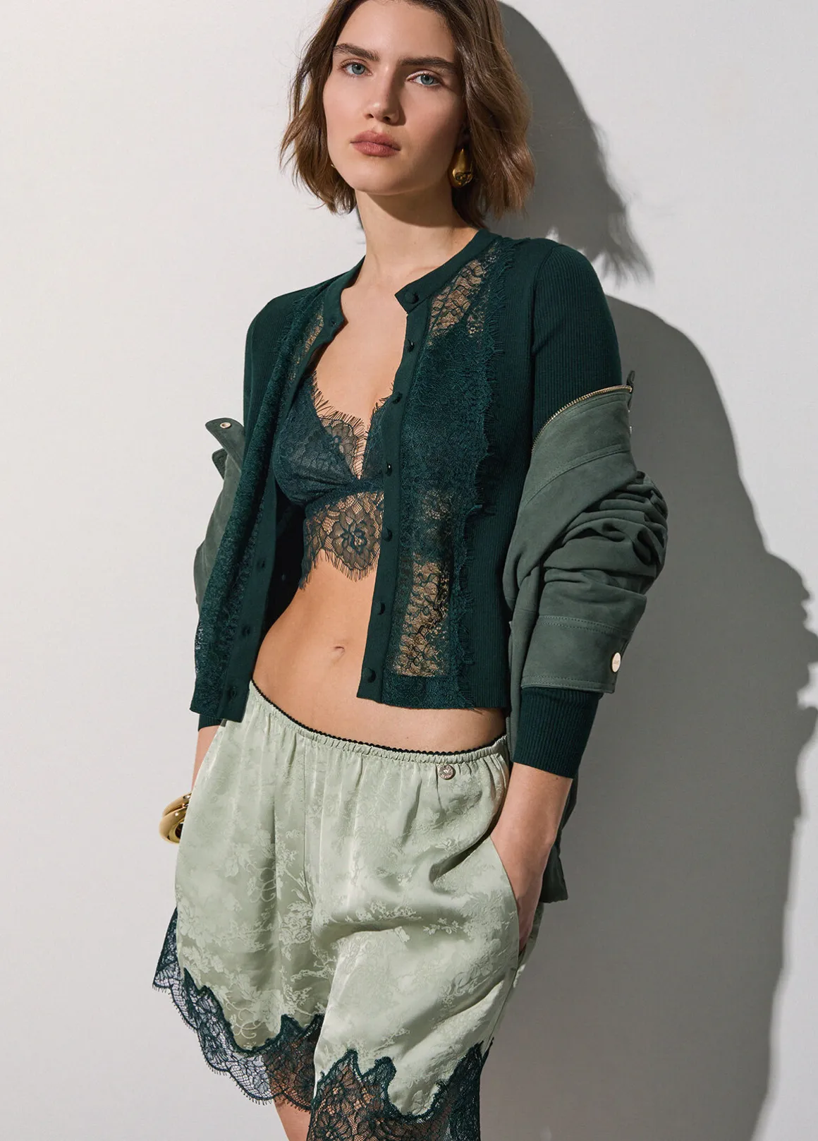Cardigan con inserto in pizzo