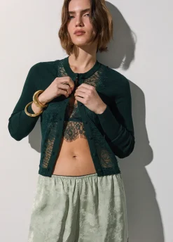 Cardigan con inserto in pizzo