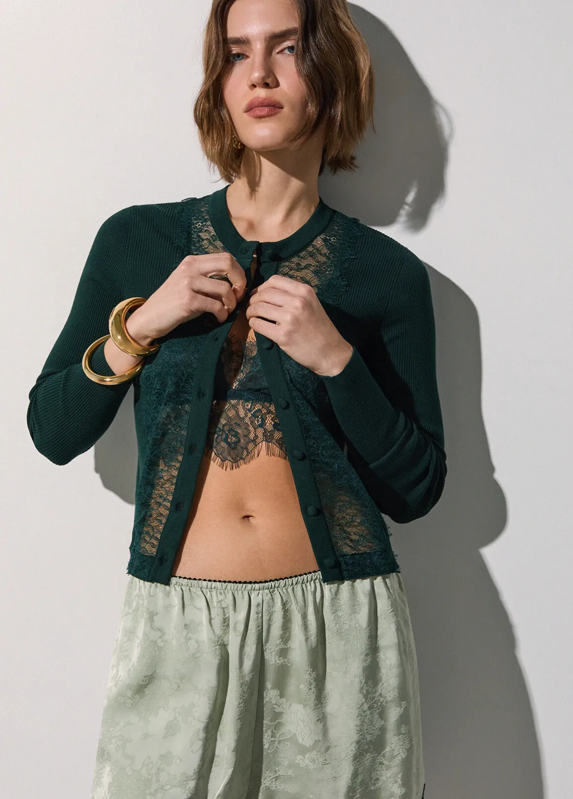 Cardigan con inserto in pizzo
