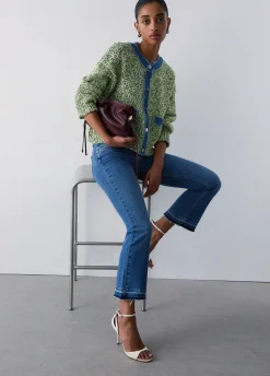 Cardigan mouliné con bottoni gioiello