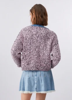 Cardigan mouliné con bottoni gioiello