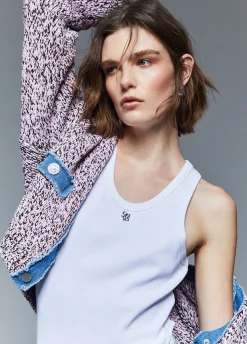 Cardigan mouliné con bottoni gioiello
