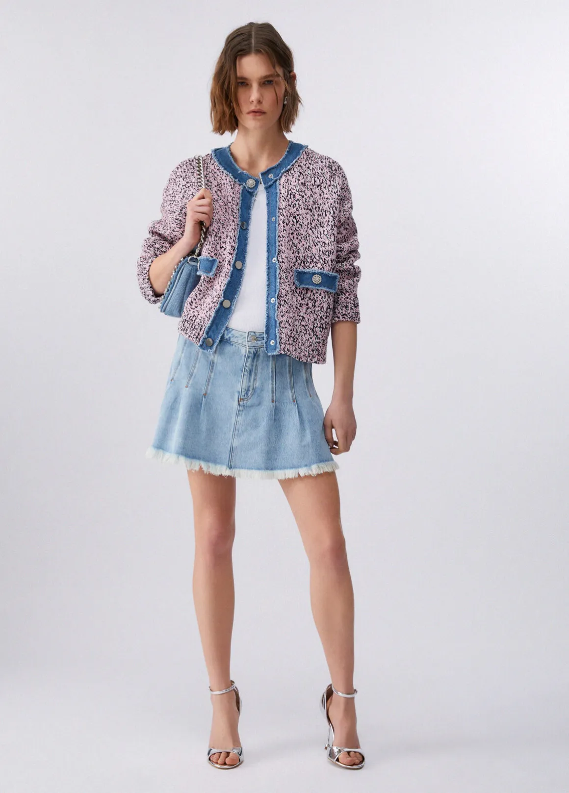 Cardigan mouliné con bottoni gioiello