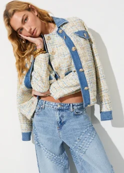Giacca bouclé con dettagli in denim
