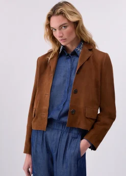 Giacca boxy in pelle scamosciata