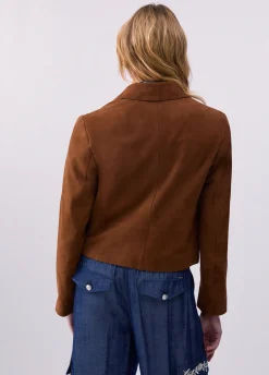 Giacca boxy in pelle scamosciata