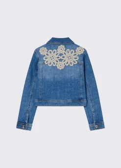 Giacca in denim con ricamo macramè