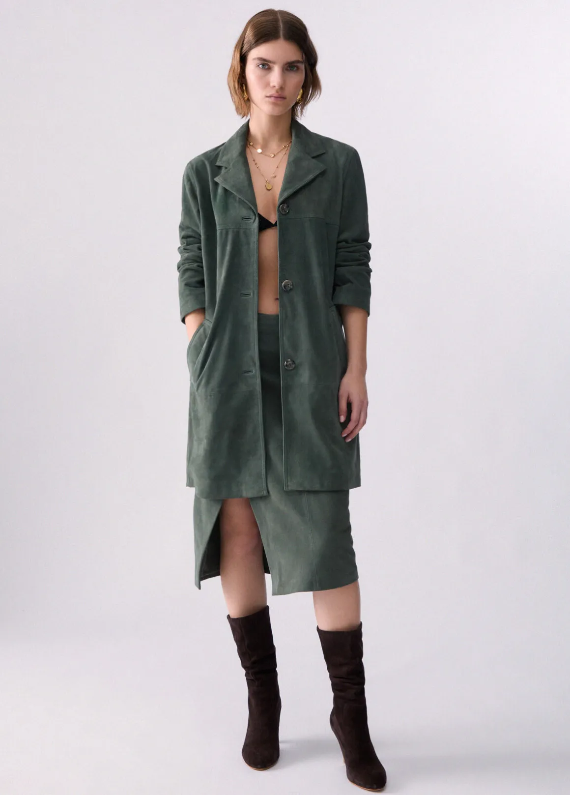 Giacca lunga in suede