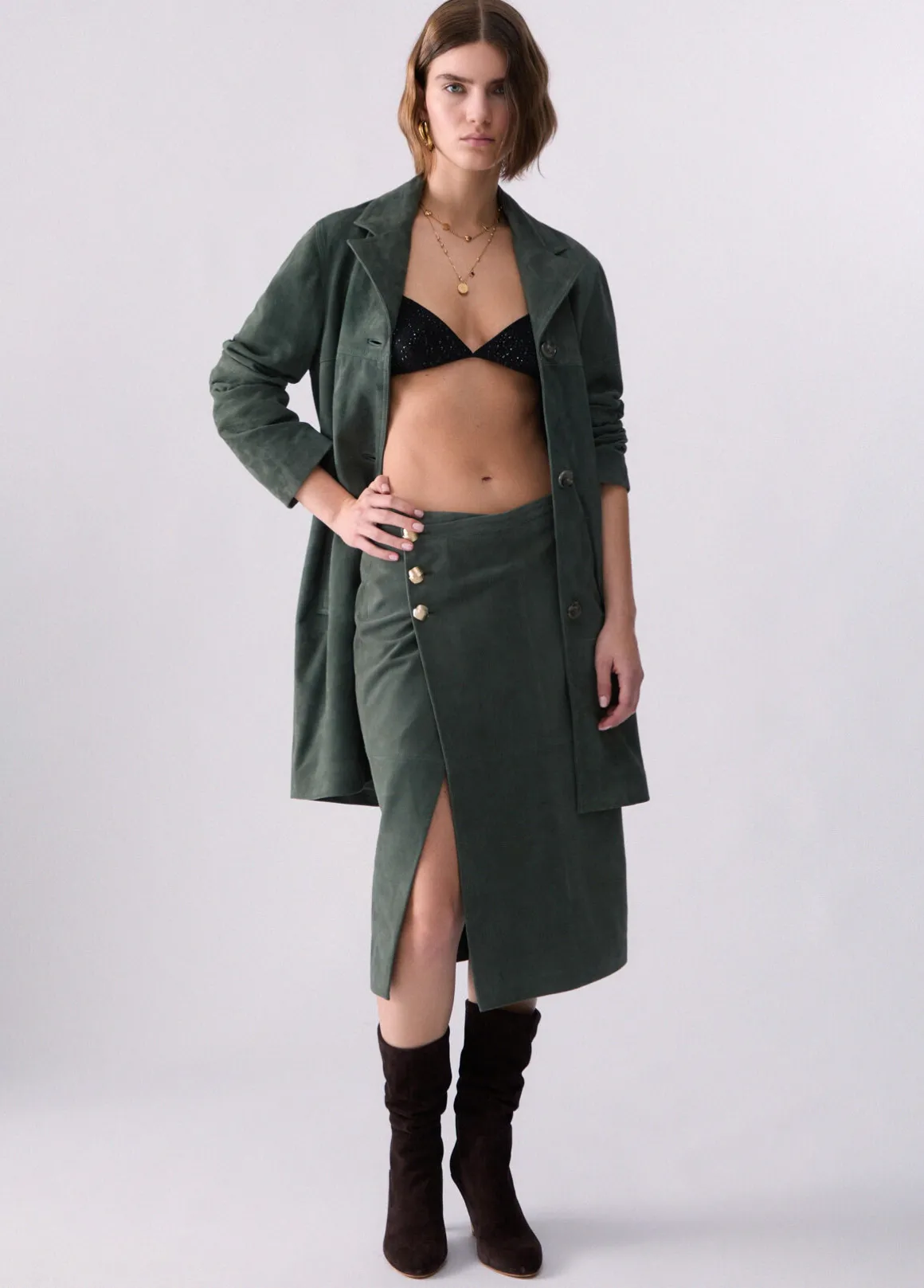 Giacca lunga in suede