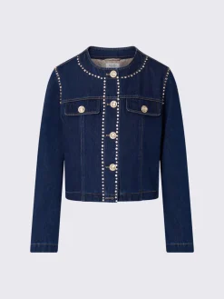 Giacca slim fit in denim con strass