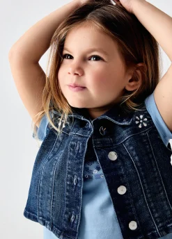 Gilet in denim con ricami gioiello