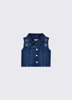 Gilet in denim con ricami gioiello