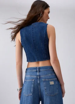Gilet in denim con strass