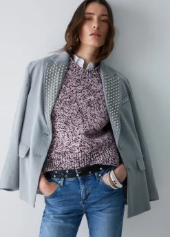 Gilet mouliné con bottoni gioiello