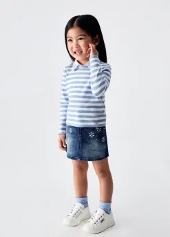 Gonna in denim con ricami gioiello